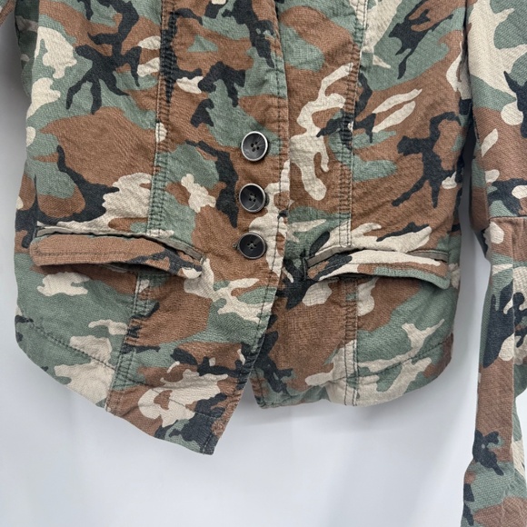 Free People Blazer Women 0 Green Camouflage Fitted Jacket Buttons Army Knit - Picture 5 of 12